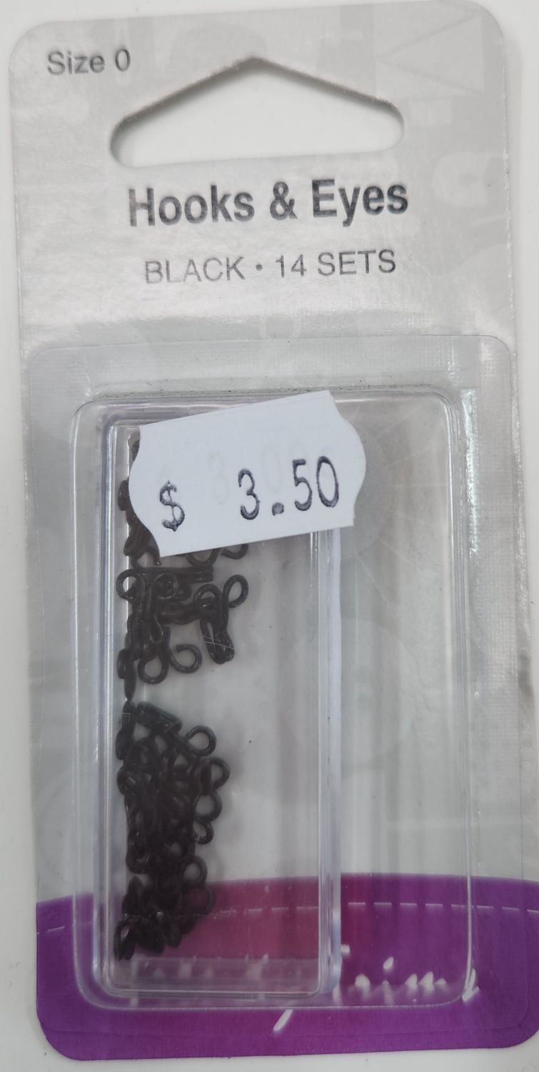 Trendy Hooks and Eyes Size 0 Black 14 sets