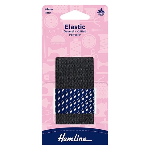 Hemline Knitted Elastic 40mm wide x 1m Total - Black