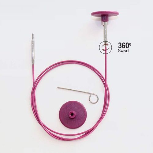 Knitpro: Interchangeable Cables Purple Coated Stainless Steel 360 deg Swivel, 28cm makes 50cm