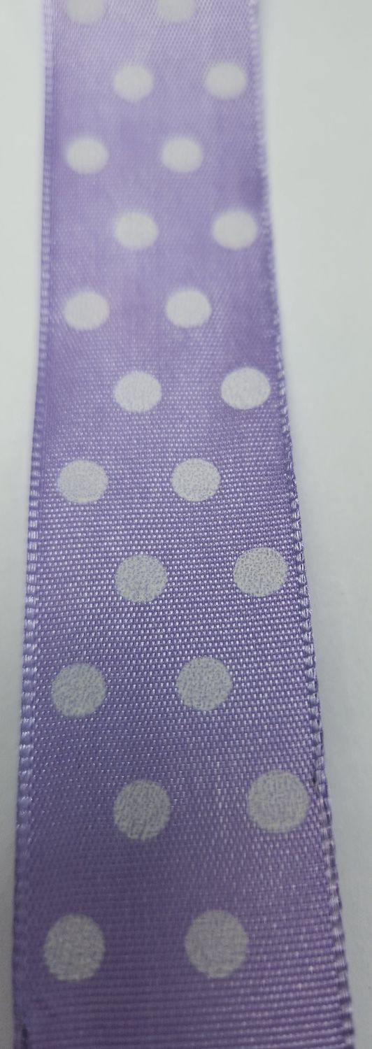 Ribbon - Lilac with White Spot Wire Edge 25mm per metre