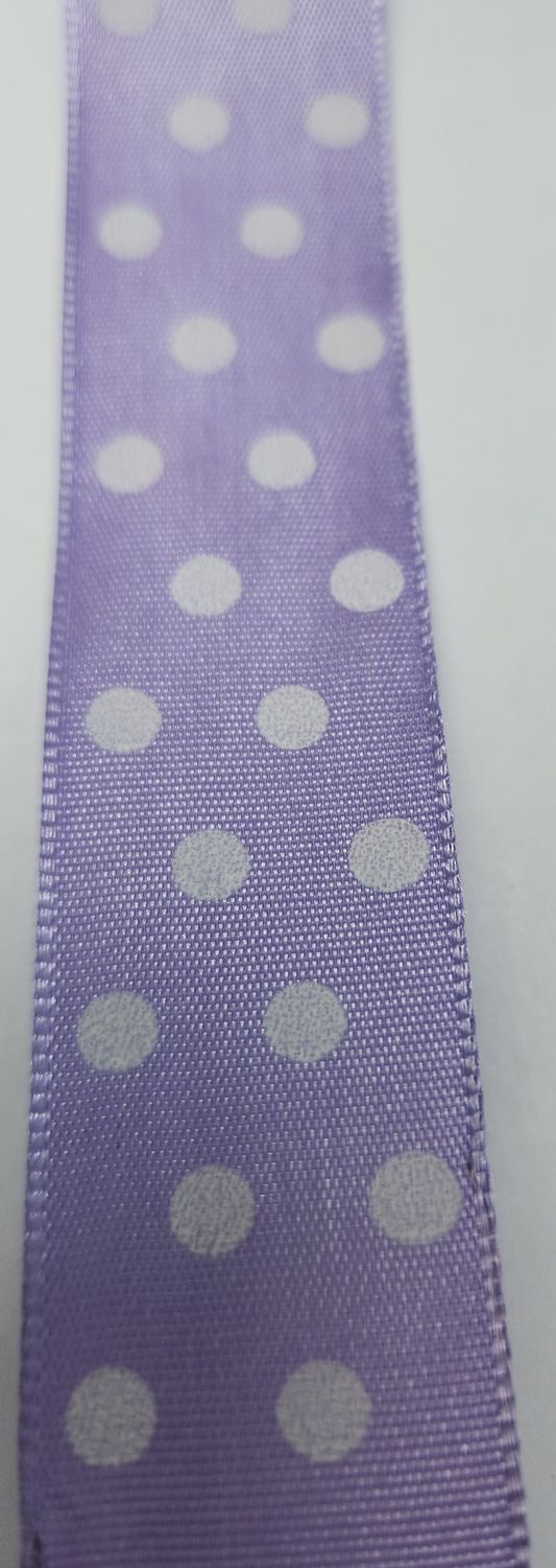 Lilac with White Spot Ribbon with Wire Edge 25mm Width, Price per metre