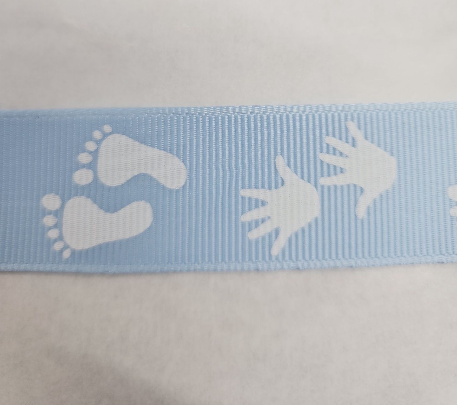 Blue Baby Foot/Hand Print Grosgrain Ribbon 25mm Width, Price per metre
