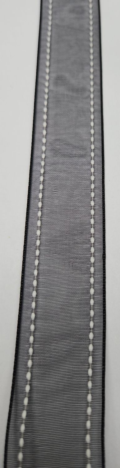 Black Organza with White Stitch Ribbon 22mm Width, Priced per metre