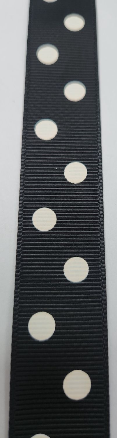 Black with White Spots Grosgrain 22mm Width, Price per metre