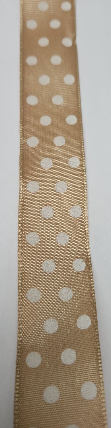 Tan with White Spot Ribbon with Wire Edge 25mm Width, Price per metre