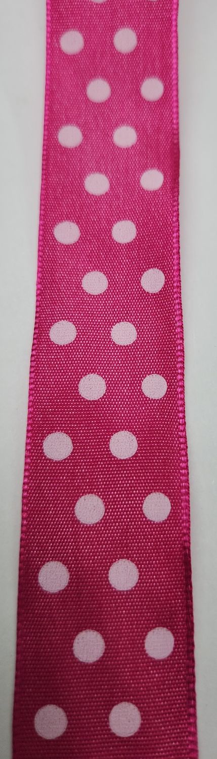 Pink with White Spot Wire Edge 25mm per metre