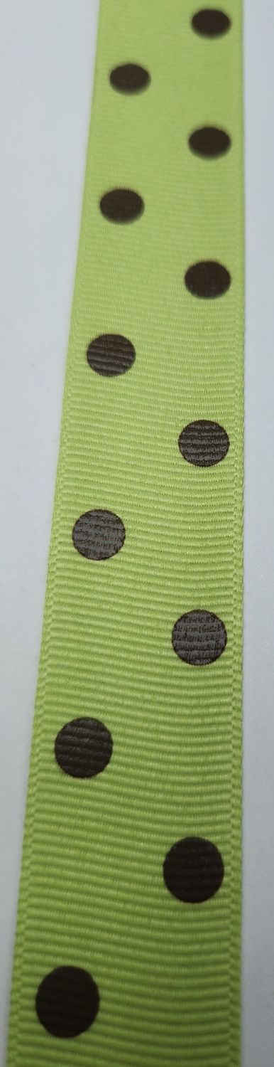 Lime with Brown Spot Grosgrain 22mm Width, Price per metre
