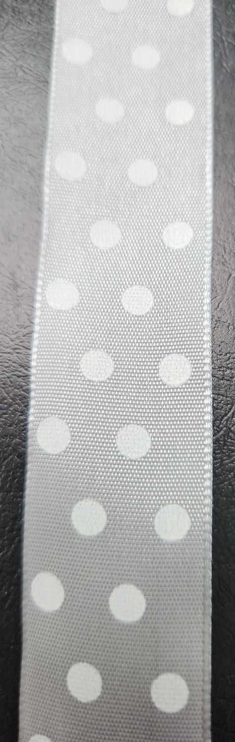 Silver Ribbon with White Spot Wire Edge 25mm per metre