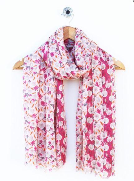 Dandelion Print Scarf with Gold Goil - Pinks/Orange