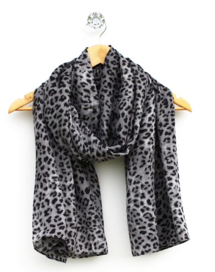 Leopard Print Scarf - Grey / Black