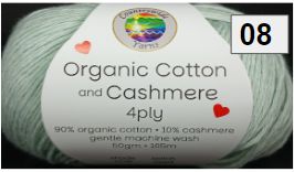 Organic Cotton &amp; Cashmere 4ply 50g Colour Mint CC08