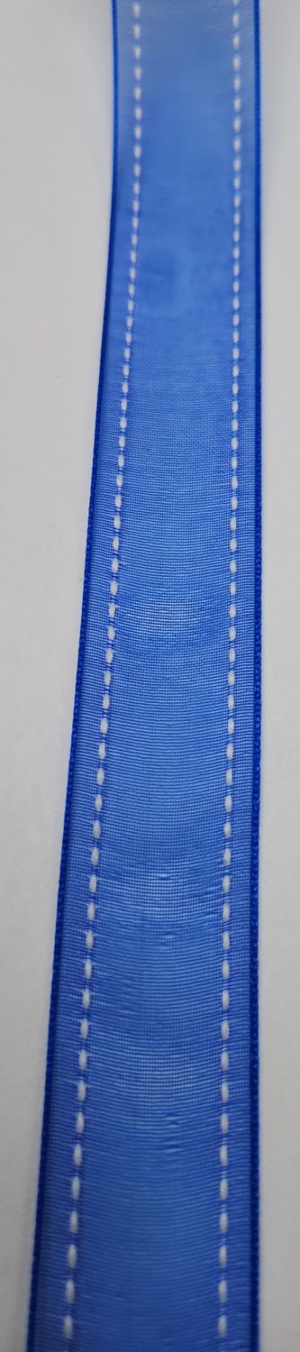 Blue Organza Ribbon with White Stitch 22mm Width, Price per metre