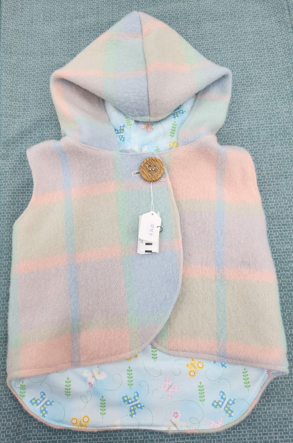 Wool &amp; Fabric Lined Vest Size 4 Years - Pinks &amp; Butterflies