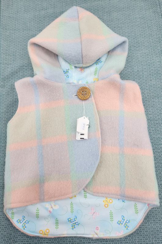 Wool &amp; Fabric Lined Vest Size 4 Years - Pinks &amp; Butterflies