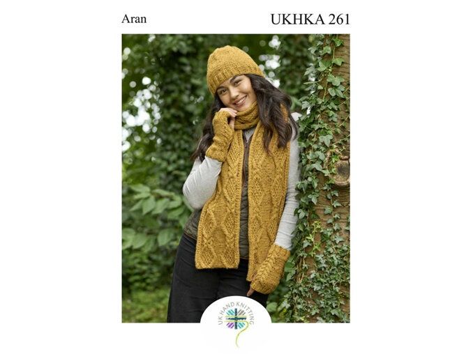 UKHKA Pattern - Aran Accessory Set Scarf, Hat &amp; Gloves 261