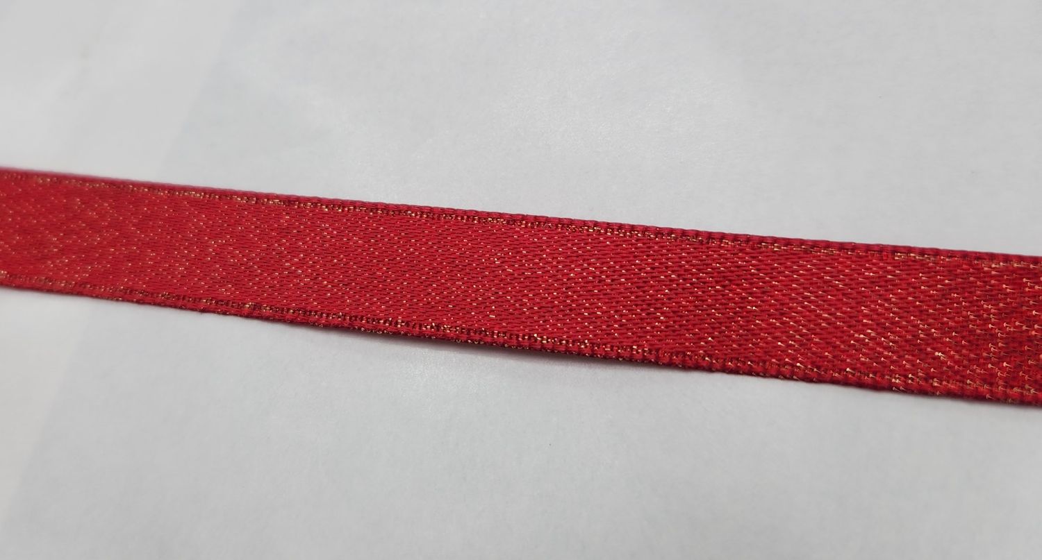 Red/Gold Purl Double Faced Satin Ribbon 9mm Width, Price per metre