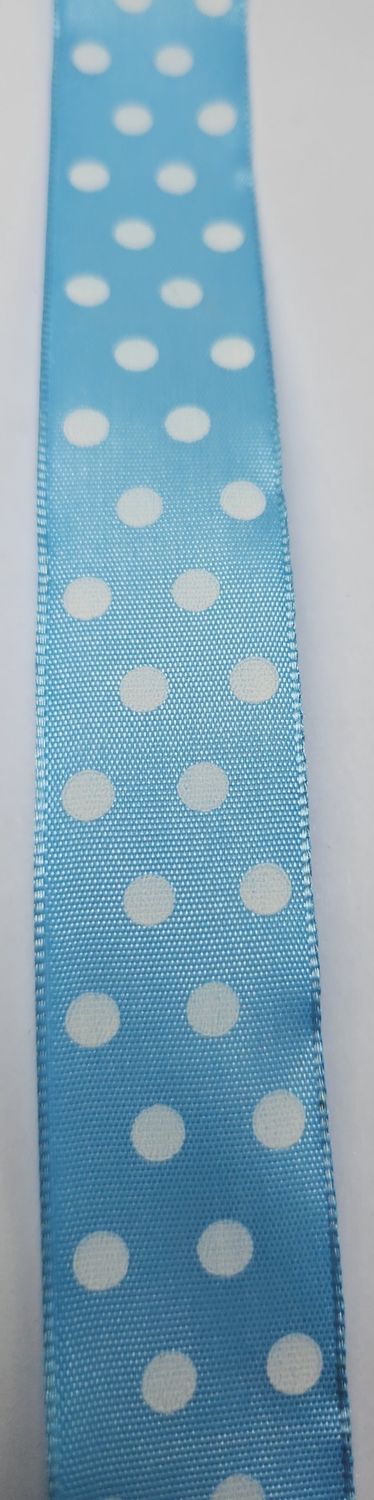 Ribbon - Light Blue White Spot Wire Edge 25mm per metre