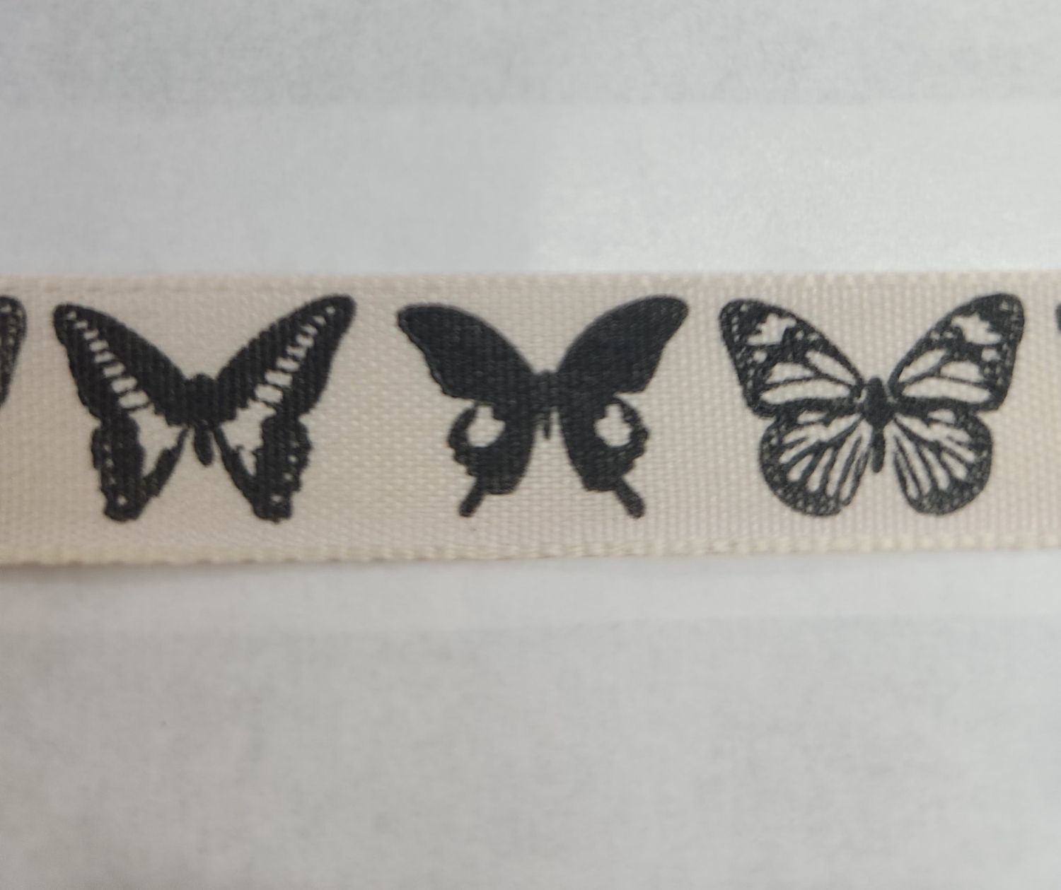 Beige Butterfly Print Ribbon 15mm per metre