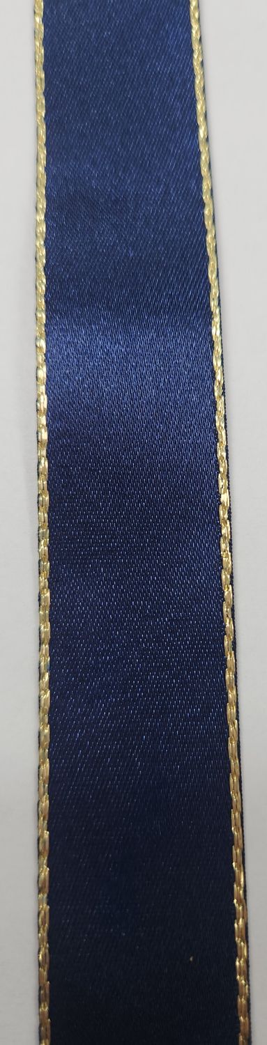 Navy with Metallic Gold Trim Double Faced Satin Ribbon 25mm Width, Price per metre