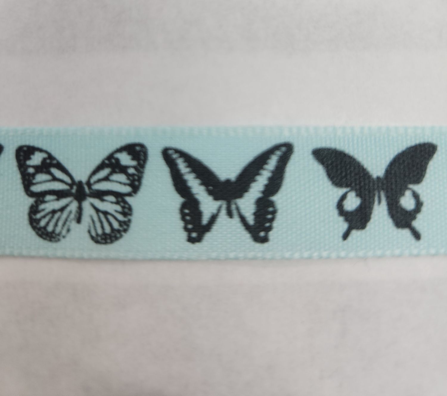 Blue Butterfly Print Ribbon 15mm Per Metre