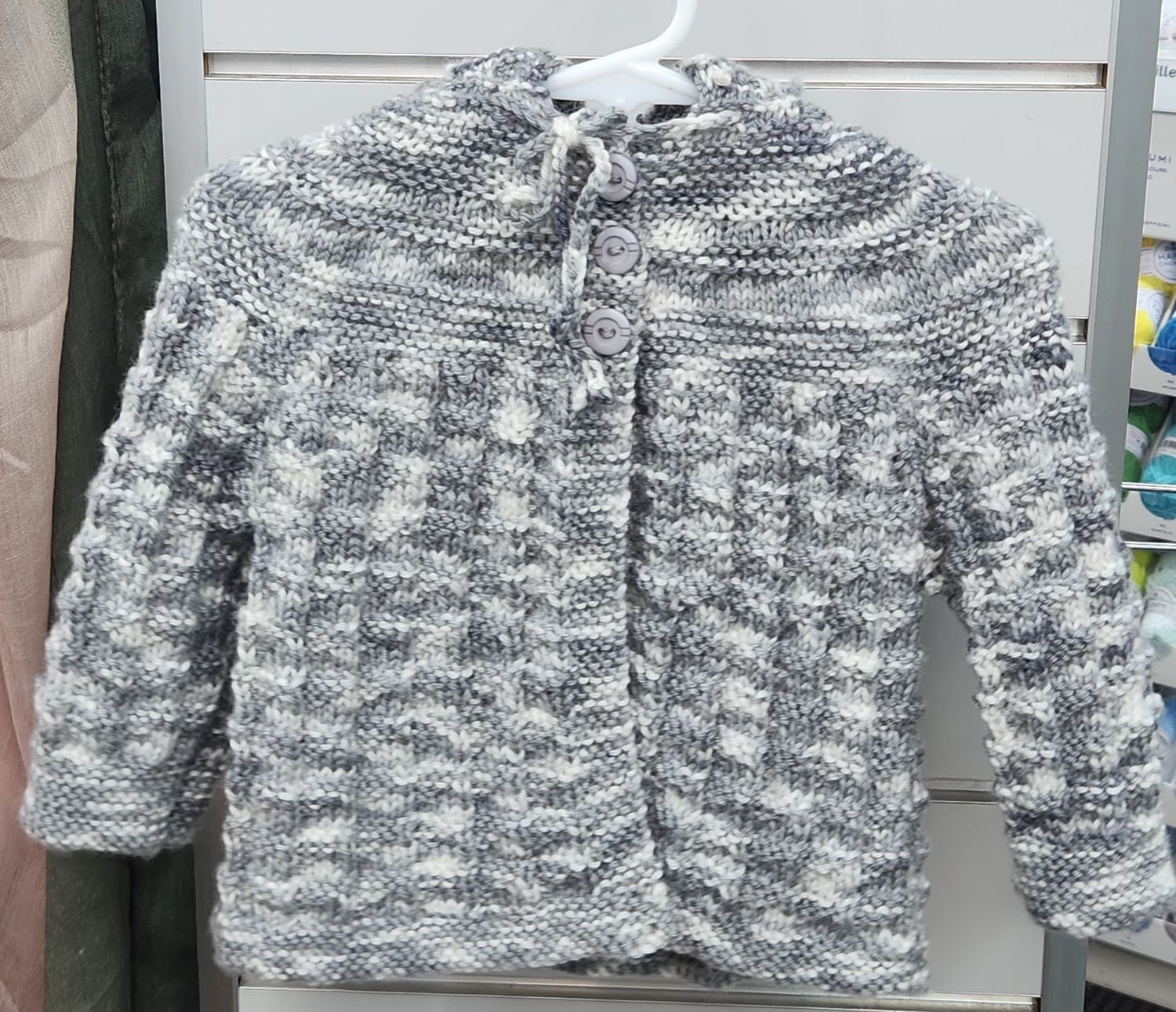 Hoodie -  Grey Fleck  6-9month 100% Merino 8ply