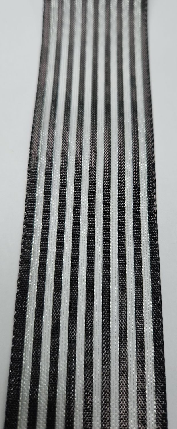 Metallic Black Organza Striped with Metallic Silver Ribbon  40mm Width, Price per metre