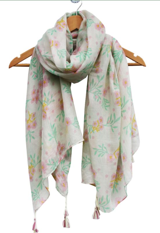 Forget Me Not Print Scarf with Tassels
