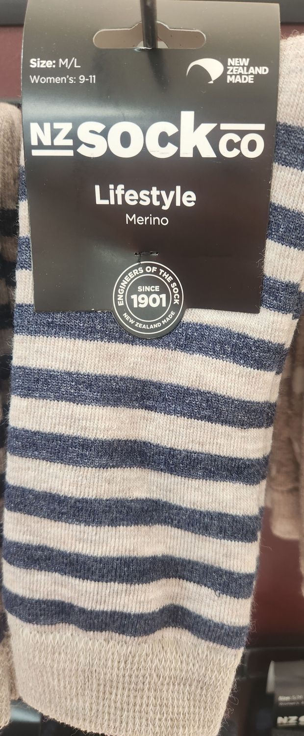 NZ Lifestyle Merino Socks Full Cushion Stripe Size M/L