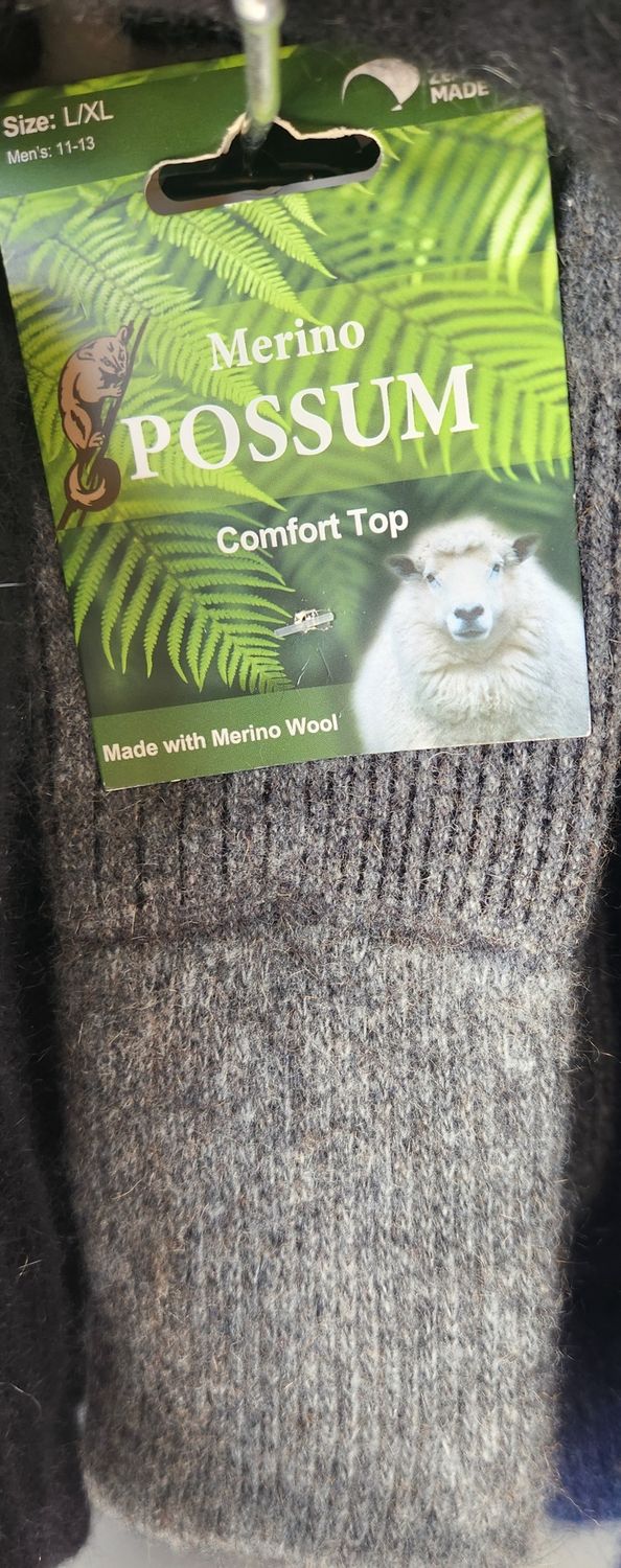 NZ Possum Merino Socks Comfort Top - Colour Charcoal - Size L/XL