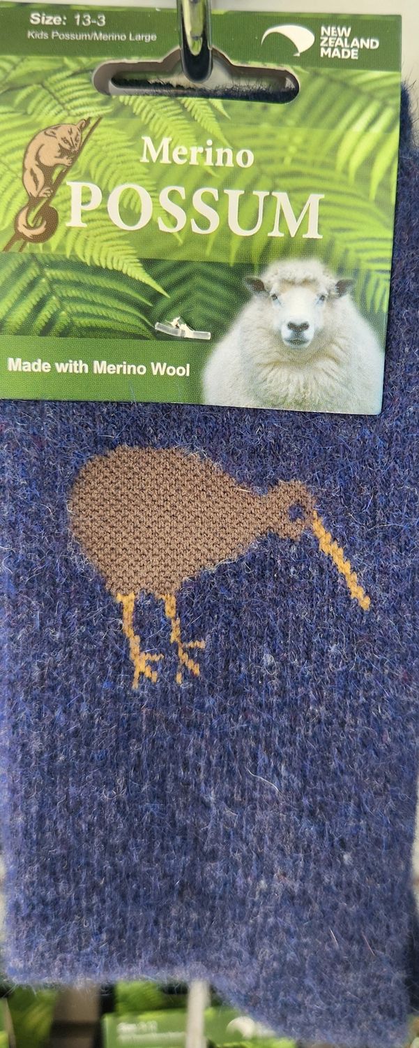NZ Possum Merino Kiwi Design - Colour Denim - Childrens Size 13-3