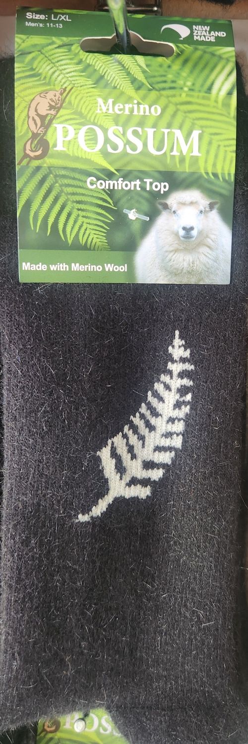 NZ Possum Merino Socks - Black Fern - Size L/XL