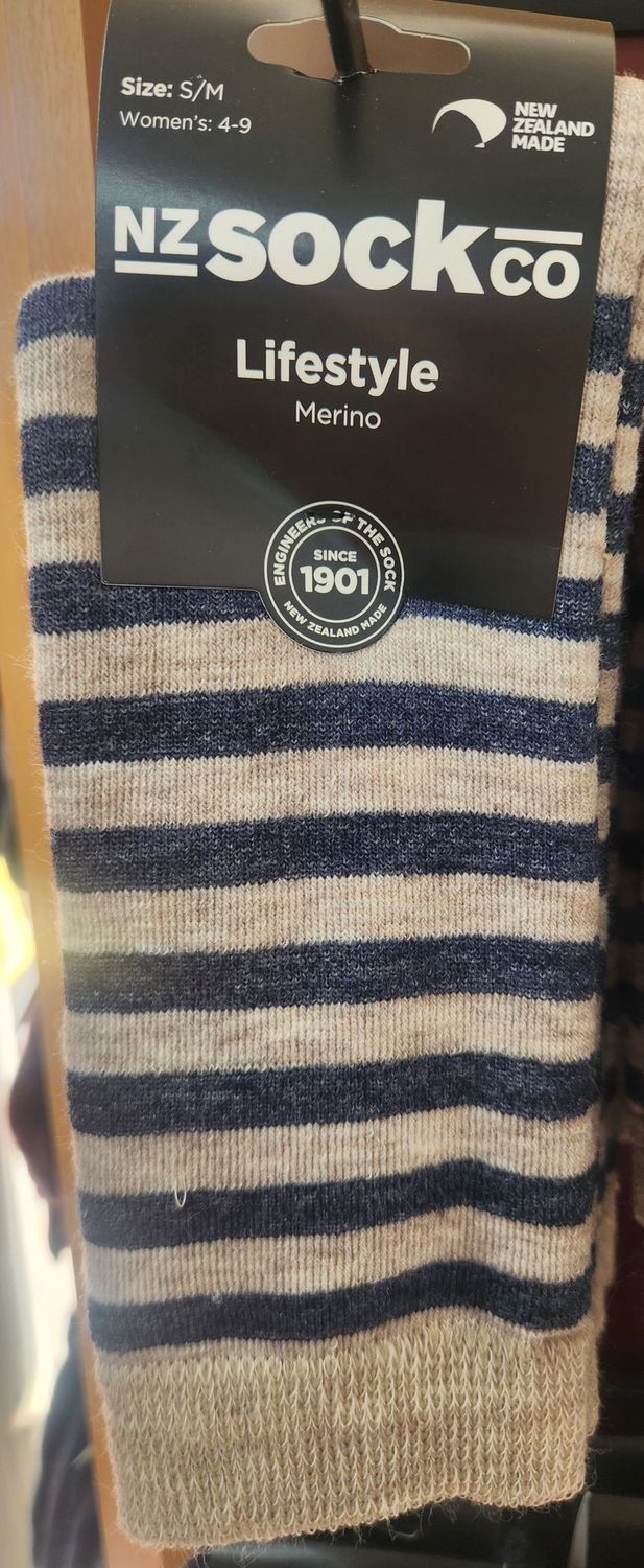 NZ Lifestyle Merino Socks Full Cushion Stripe Size S/M