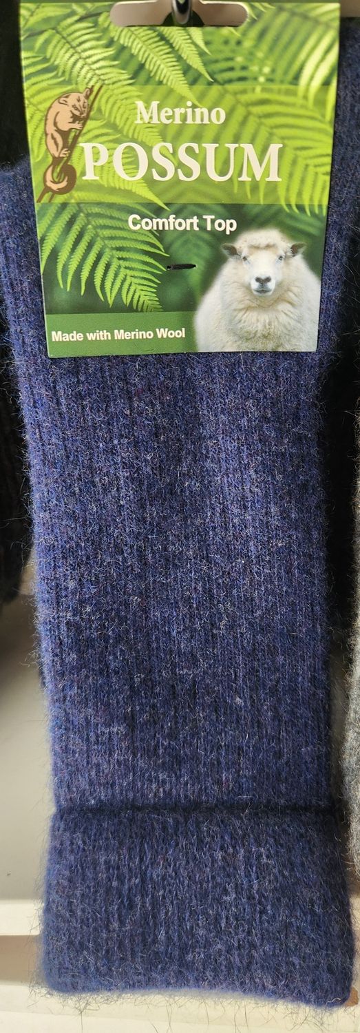 NZ Possum Merino Socks Comfort Top - Size L/XL - Colour Denim