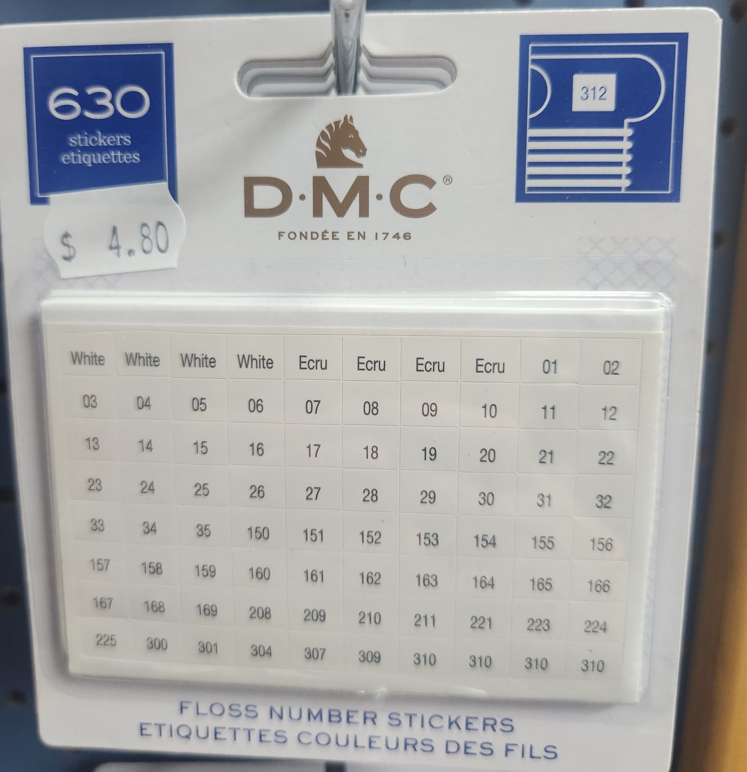 DMC Floss Number Stickers Pack of 630