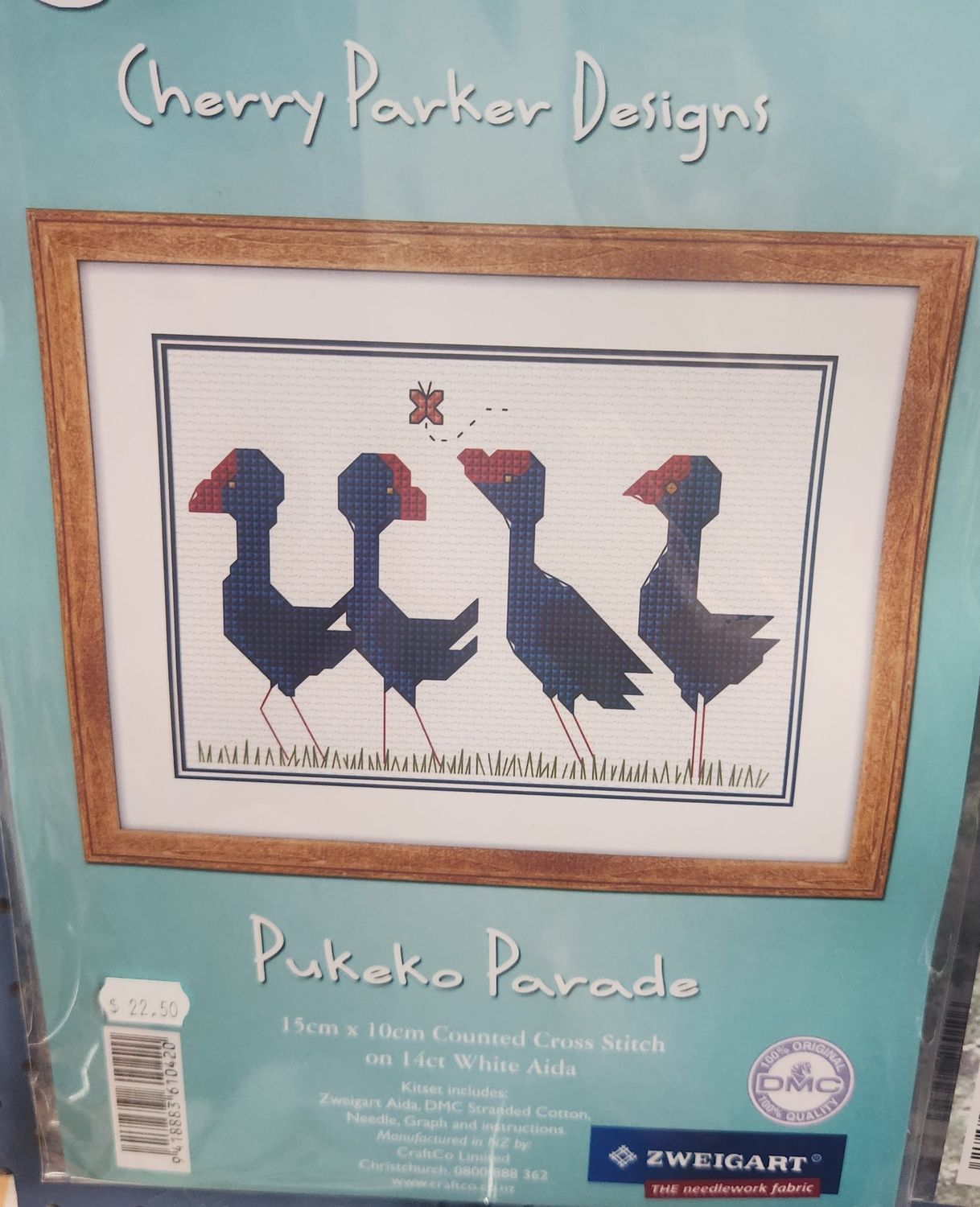 Cross Stitch Bookmark Kit - Pukeko Parade 15c10cm on 14 Count Aida