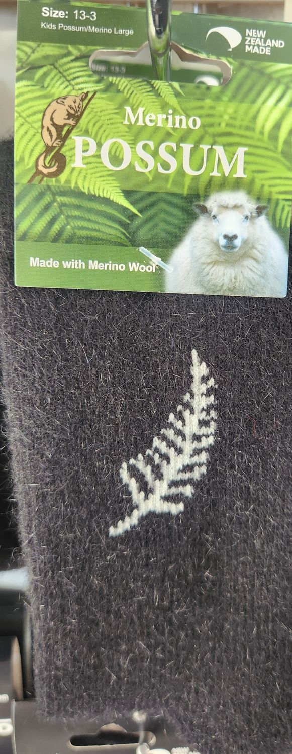 NZ Possum Merino Socks - Black Fern - Childrens Size 13-3