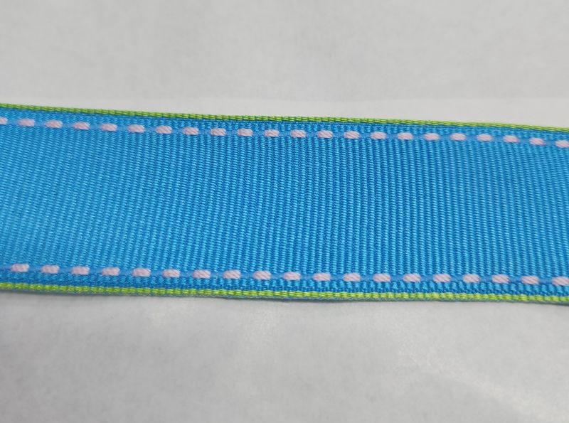 Blue with Pink Stitch Grosgrain Ribbon 25mm Width, Price per metre