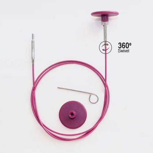 Knitpro: Interchangeable Cables Purple Coated Stainless Steel 360 deg Swivel, 94cm makes 150cm