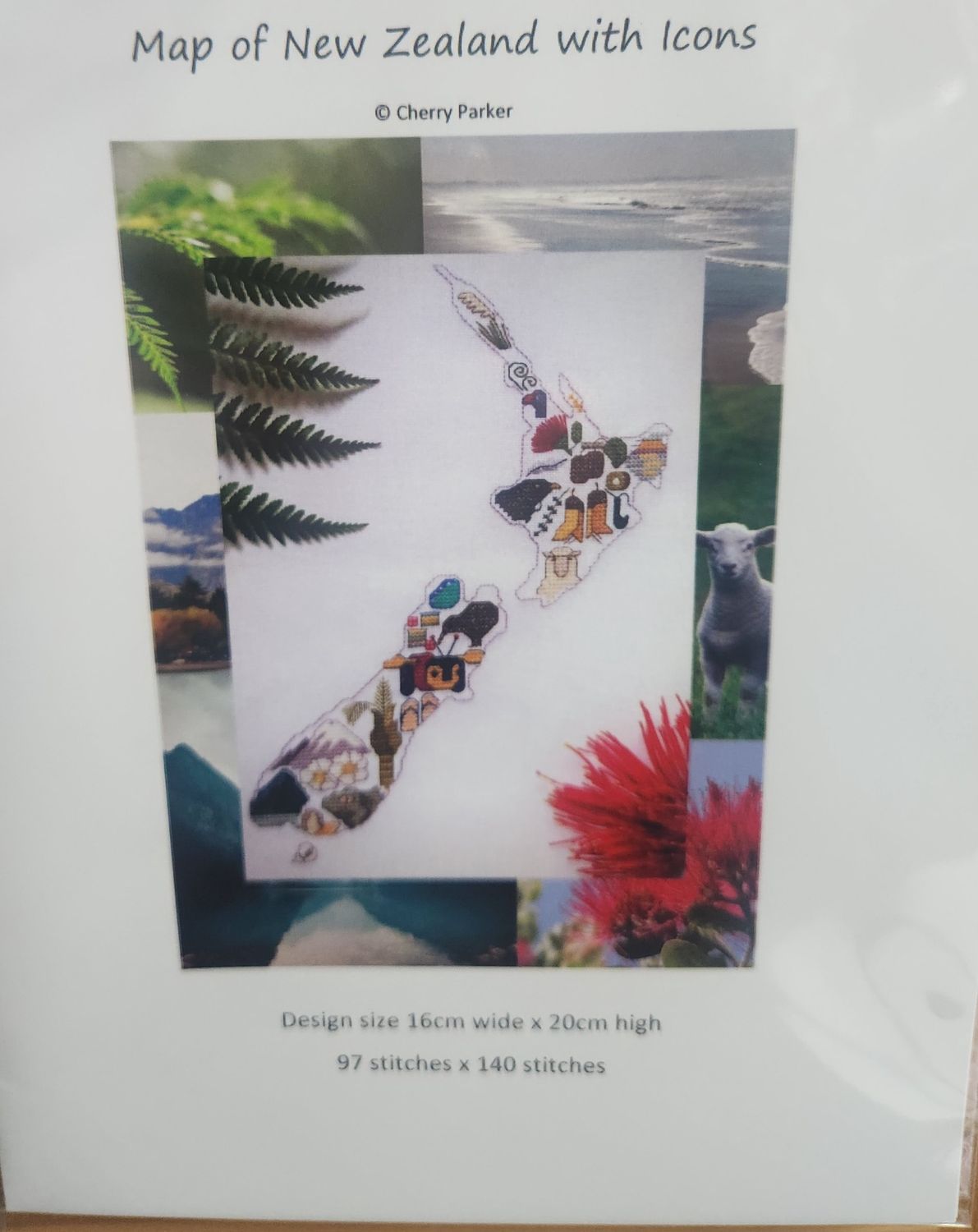 Cross Stitch Pattern - NZ Map with Icons WTC20551