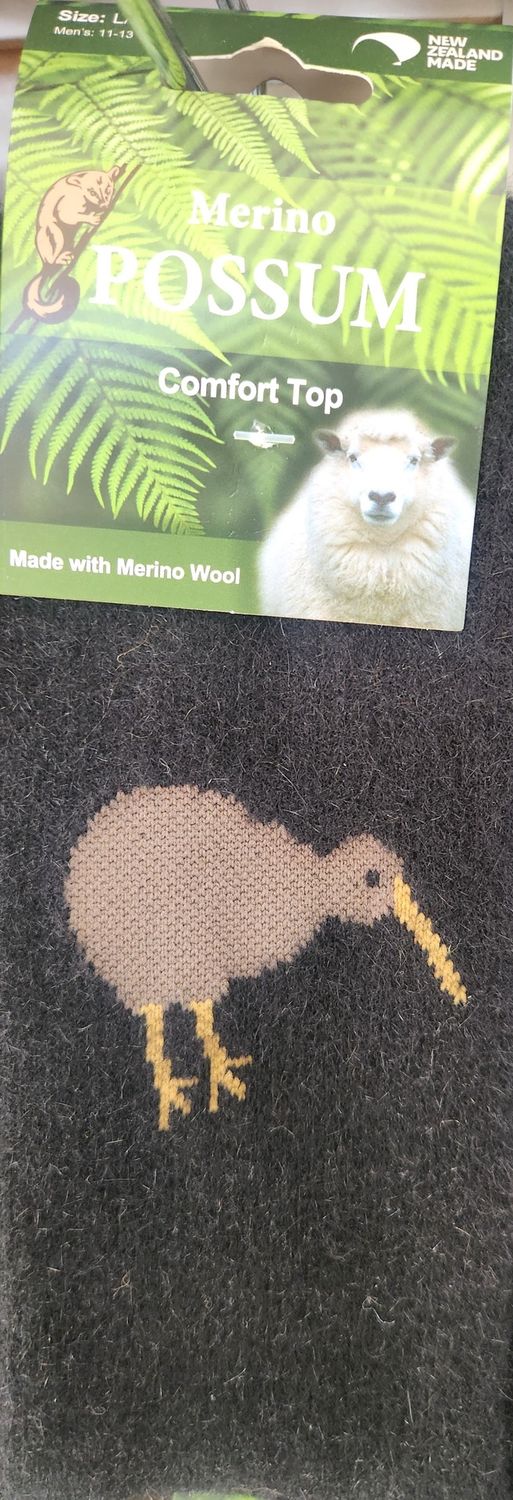 NZ Possum Merino Socks - Black Kiwi - Size L/XL