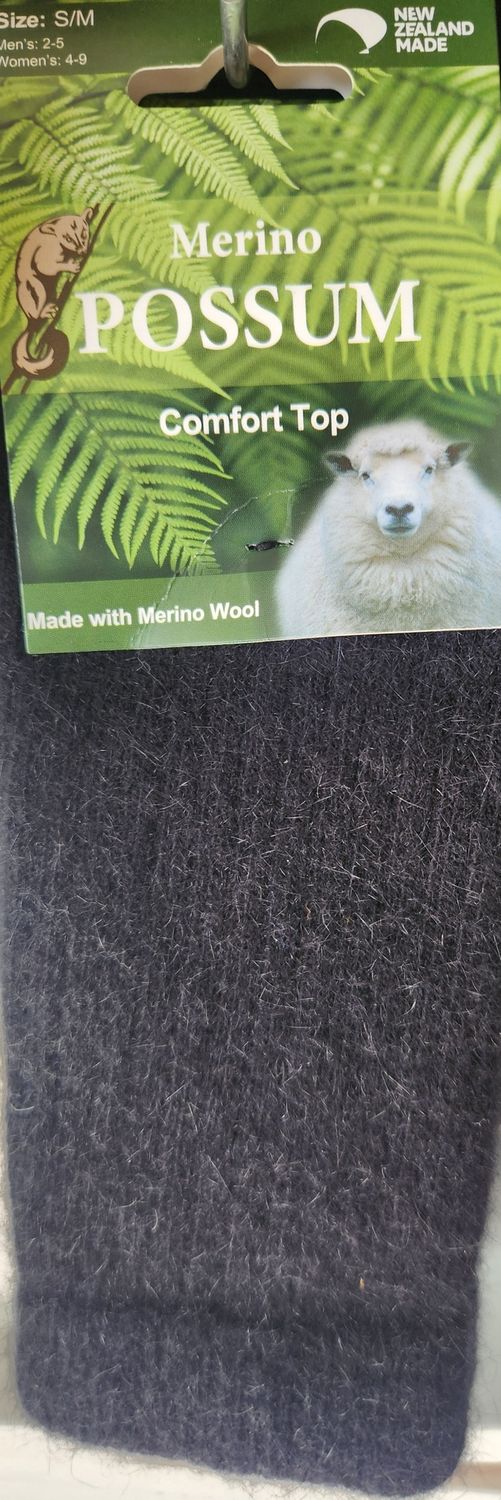 NZ Merino Possum Comfort Top Sock - Size 4-9 Black