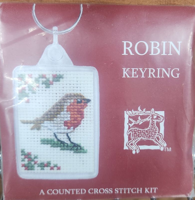 Cross Stitch Kit - Robin Bird Keyring