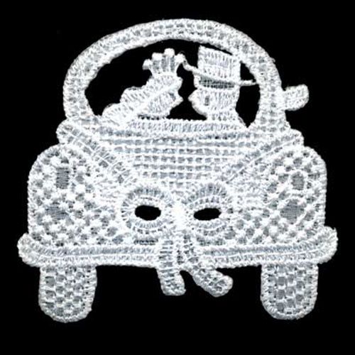 Iron on Motif Guipure Lace White Bridal Car