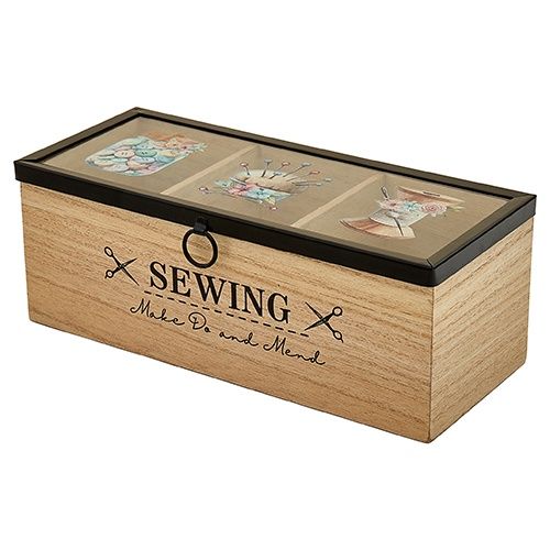 Wooden Storage Box - Sewing Theme 3 Sections