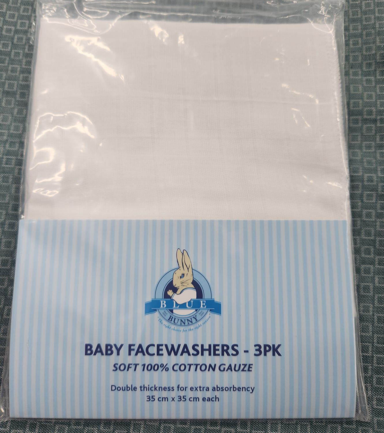 Blue Bunny Baby Face washers 3 pack Cotton Gauze