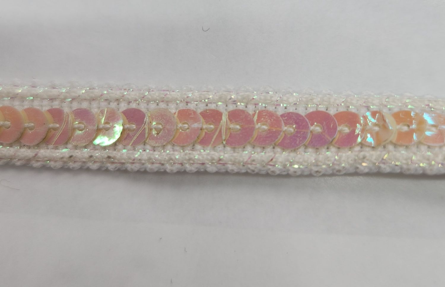 Pink/Cream Sequin Trim 10mm Cut Per Metre