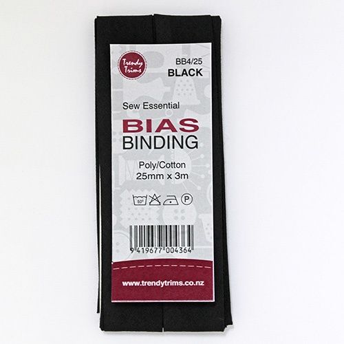 Bias Binding 25mm Width x 3m Total - Colour Black