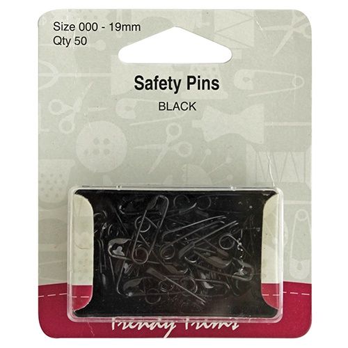 Black Safety Pins Size 000 - 19mm Qty 50
