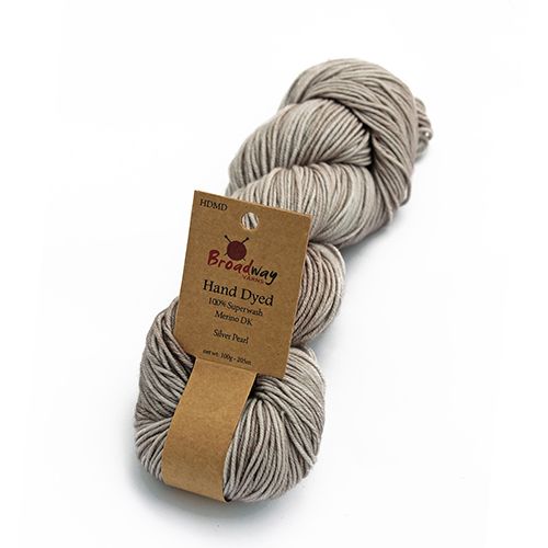 Broadway Hand Dyed Merino 8ply DK Hank - 100g 205m Colour Silver Pearl 329