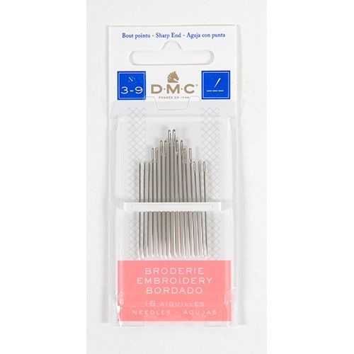 DMC - 16 Pack of Embroidery Sharp Needles Size 3-9